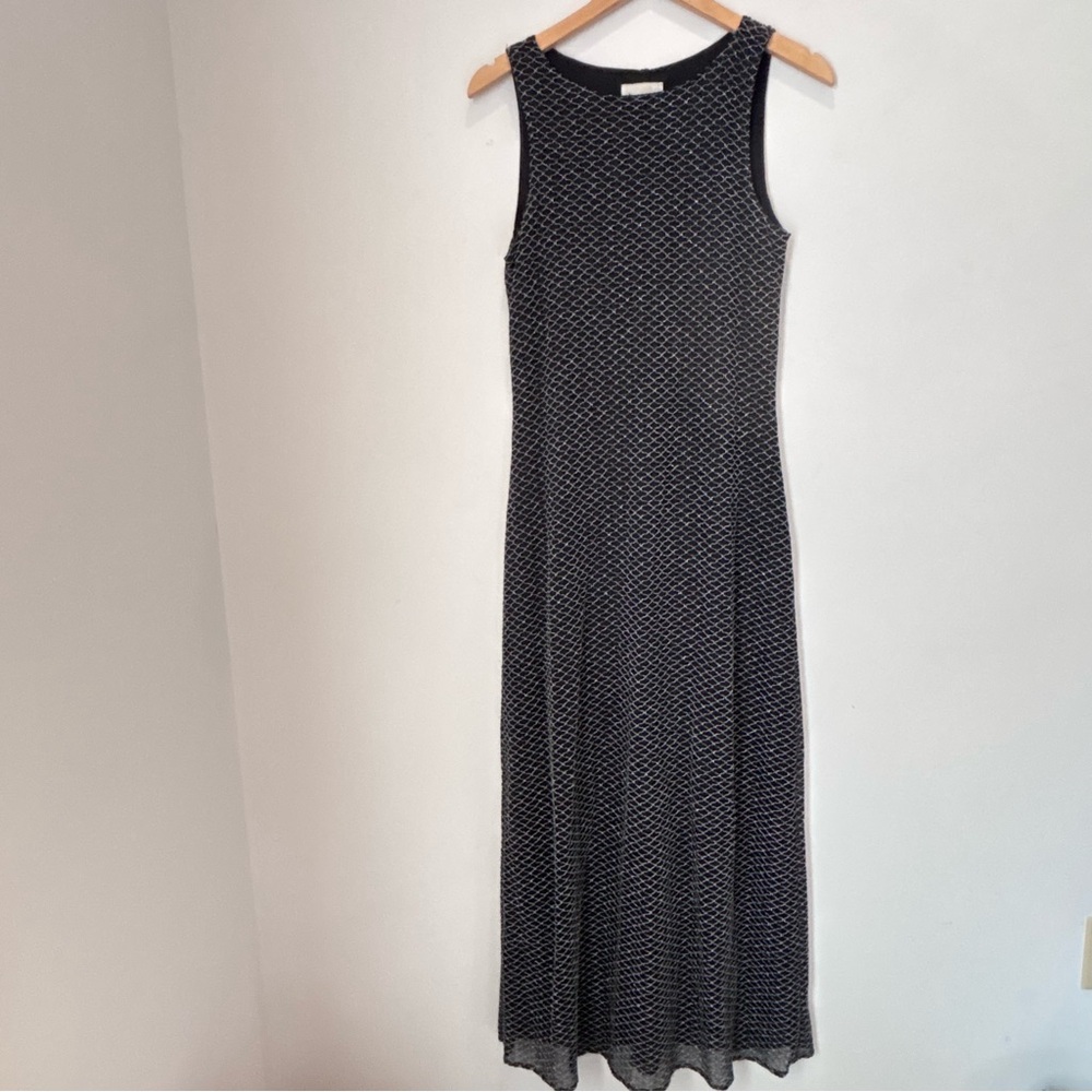 Vintage Black Silver Sleeveless Mesh Maxi Dress Whimsigoth Evening XS/Small b132